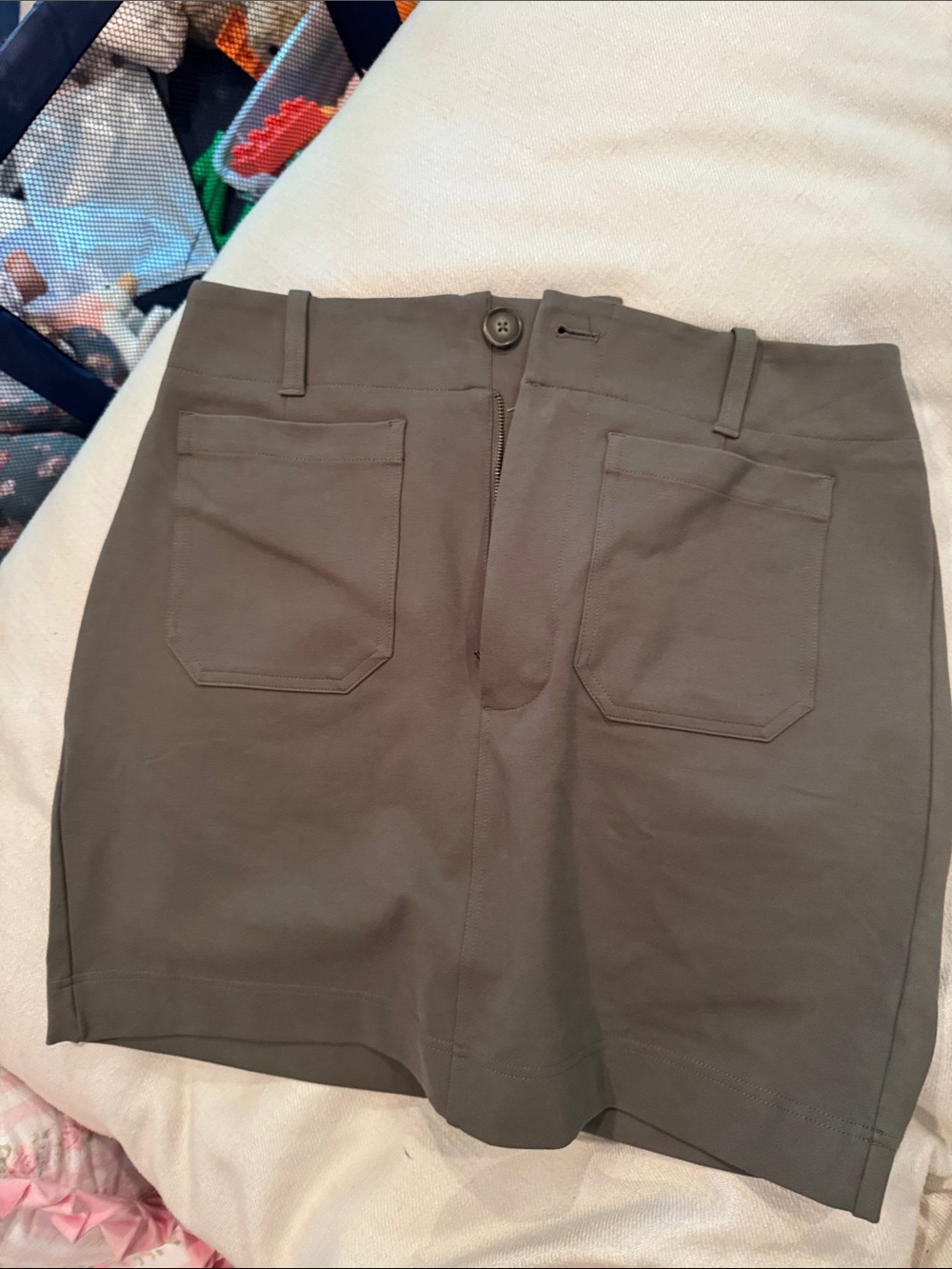 Maeve Olive Utility Skirt with Patch Pockets